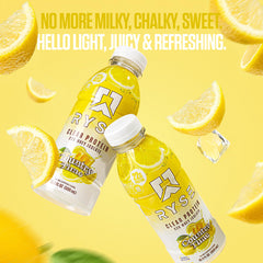 Chilled serving of RYSE Clear Protein Drink Country Time Lemonade