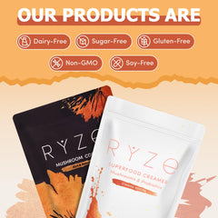 RYZE Superfoods immunity and digestion support shown in coffee and creamer combo.