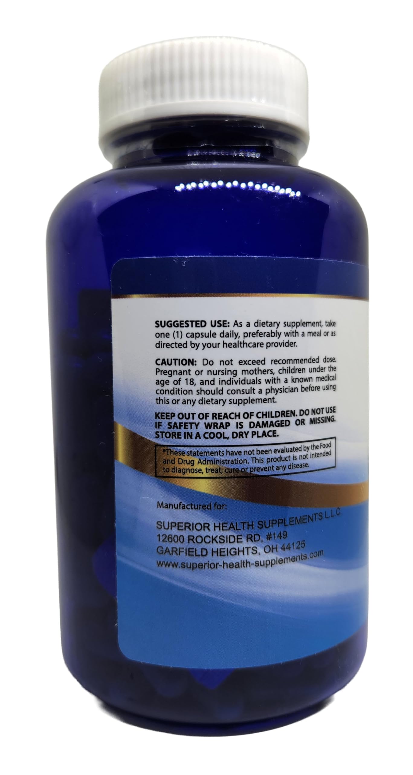 S Superior Health Quercetin 500mg bottle with guidance for daily pre-meal intake.