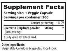 S Superior Health Quercetin 500mg label close-up with third-party purity verification.