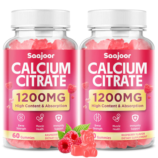Saajoor calcium citrate gummies raspberry bottle offering convenient daily calcium support