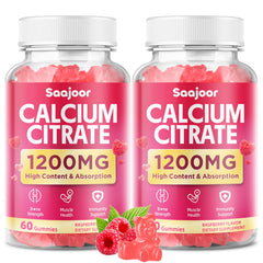 Saajoor calcium citrate gummies raspberry bottle offering convenient daily calcium support