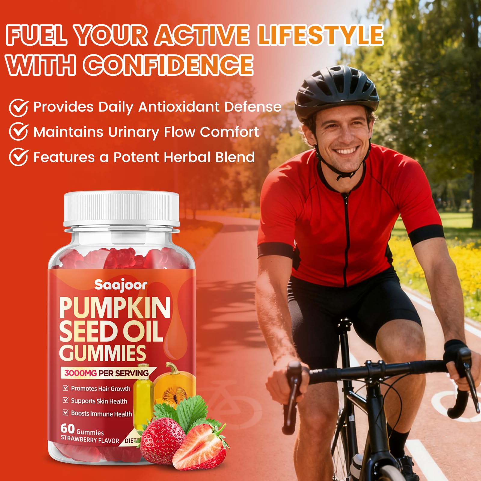 Saajoor saw palmetto gummies with hair and skin benefit emphasis.
