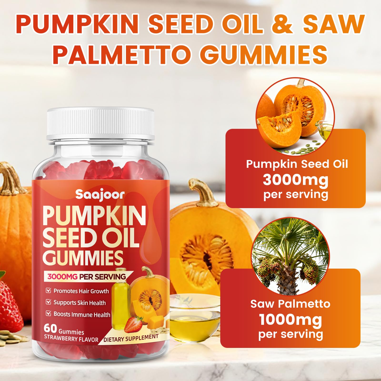 Saajoor vegan non-GMO gluten-free symbols indicating plant-based formulation.