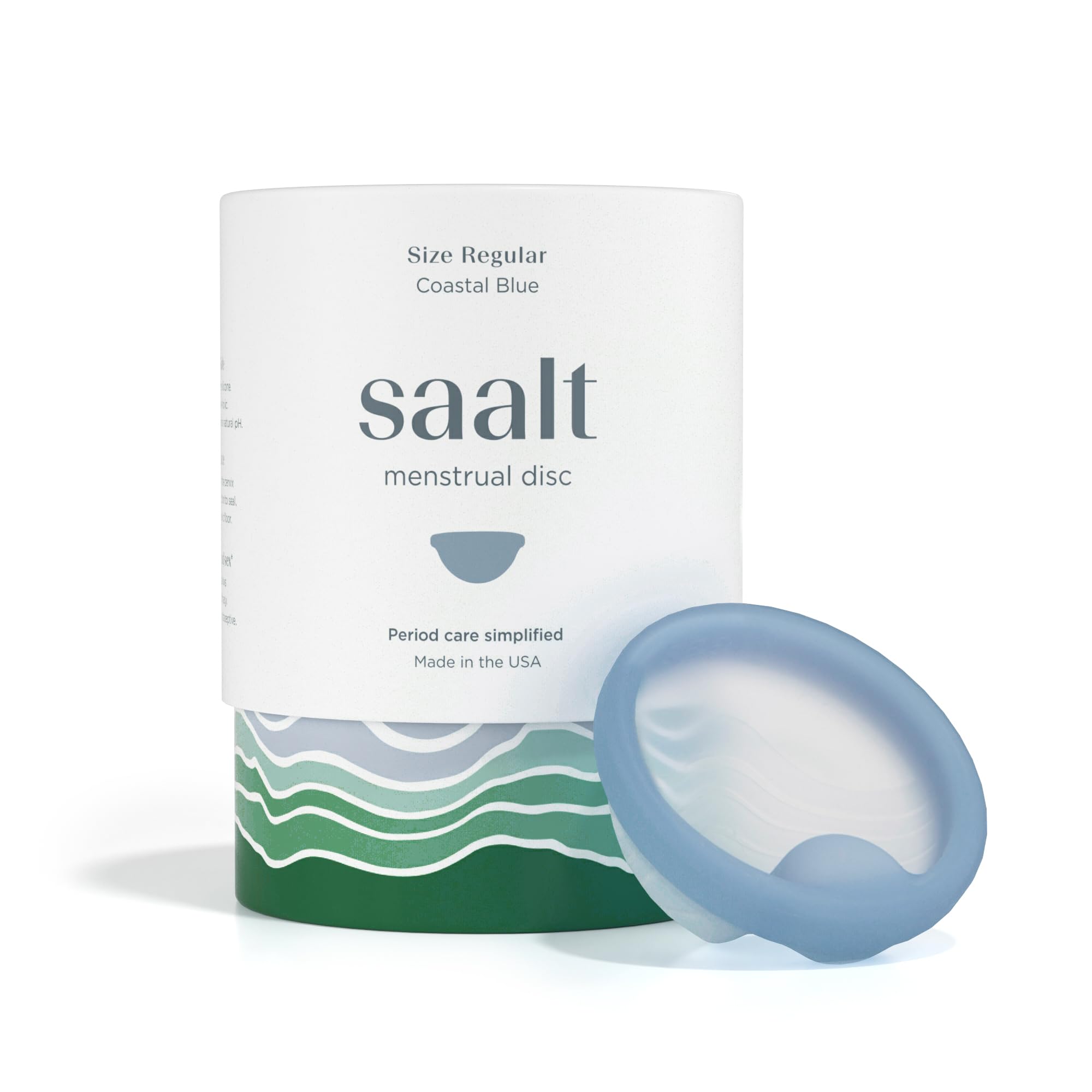 Saalt Disc blue regular insertion view showing easy fold for comfortable wear.