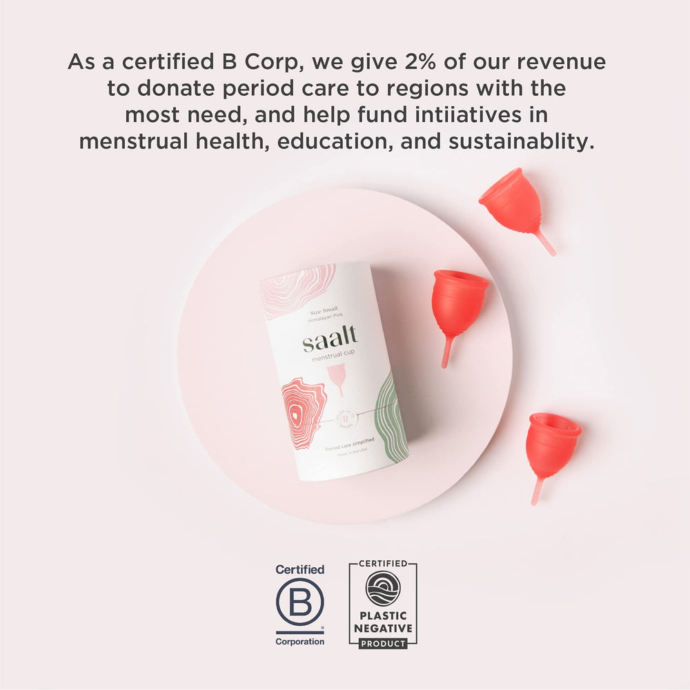 Saalt cup provides leak-free wear up to 12 hours.