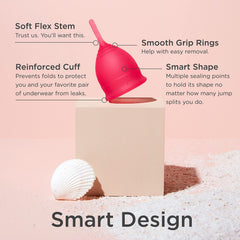 Saalt menstrual cup ready for 12-hour wear during long days.