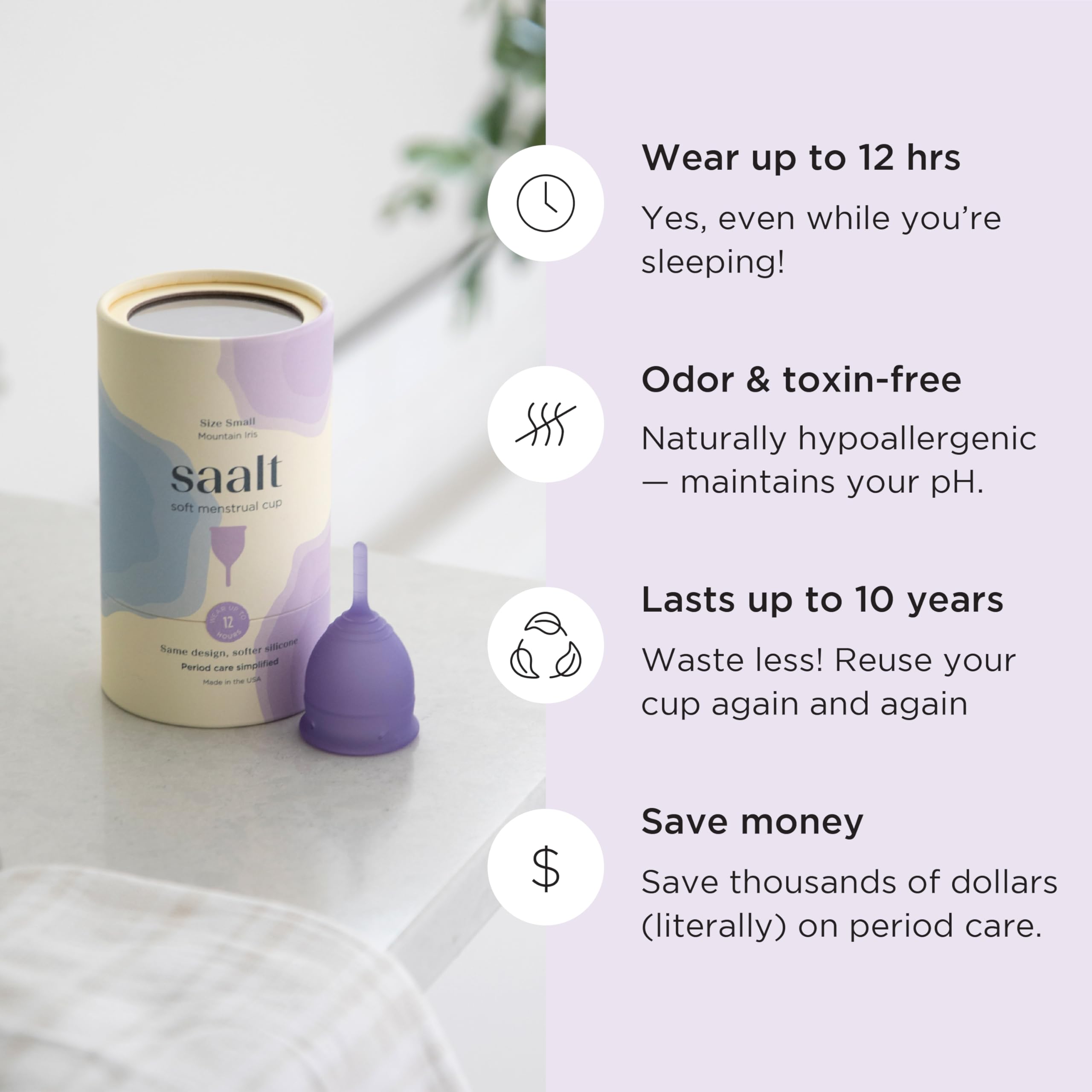 Saalt Soft cup demonstrating leak-free comfort during daily activities