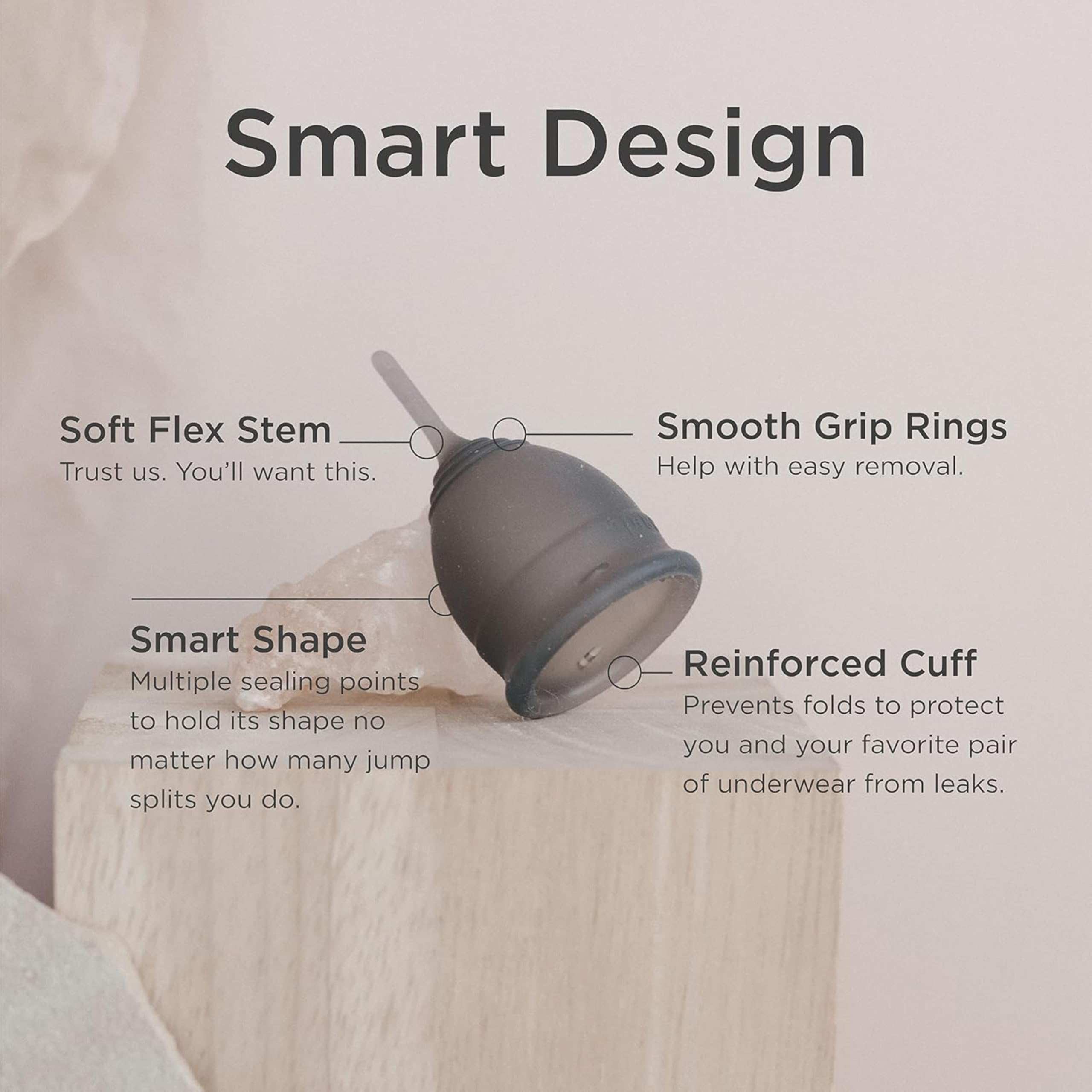 Close-up of Saalt Soft Cup silicone for a soft, flexible feel.