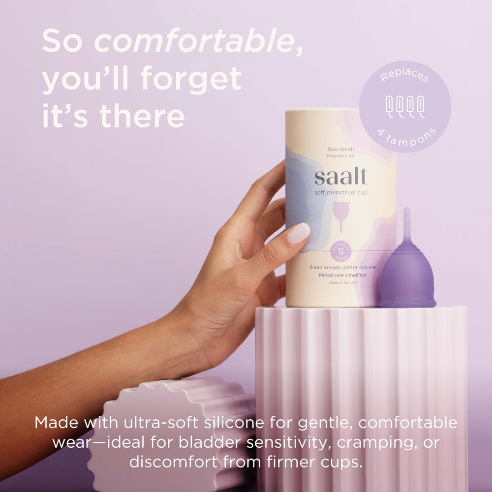 Close-up of Saalt Soft cup surface showing a smooth finish for comfort