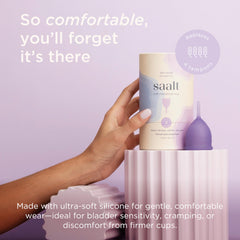 Close-up of Saalt Soft cup surface showing a smooth finish for comfort