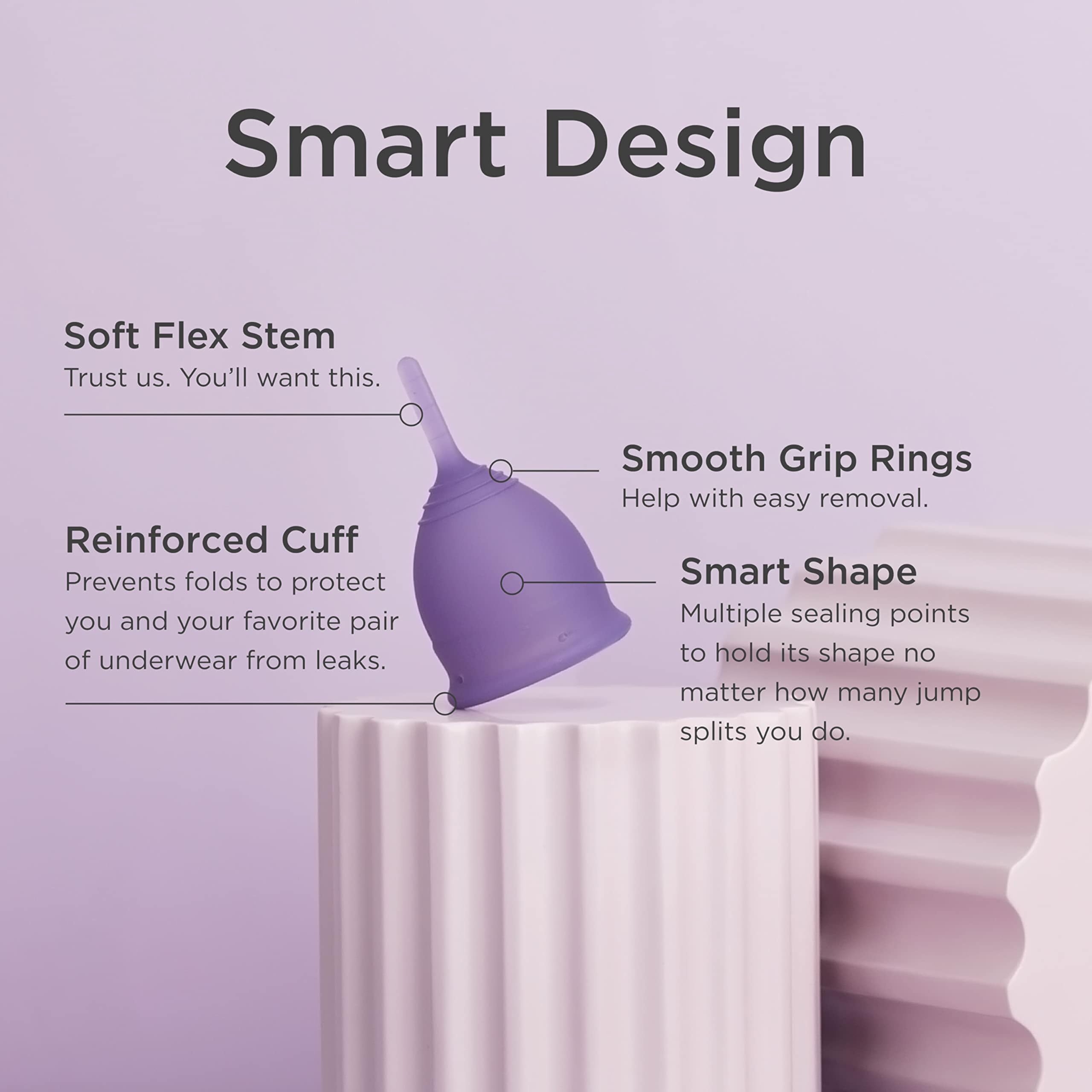 Saalt Soft period cup with a flexible stem for easy handling