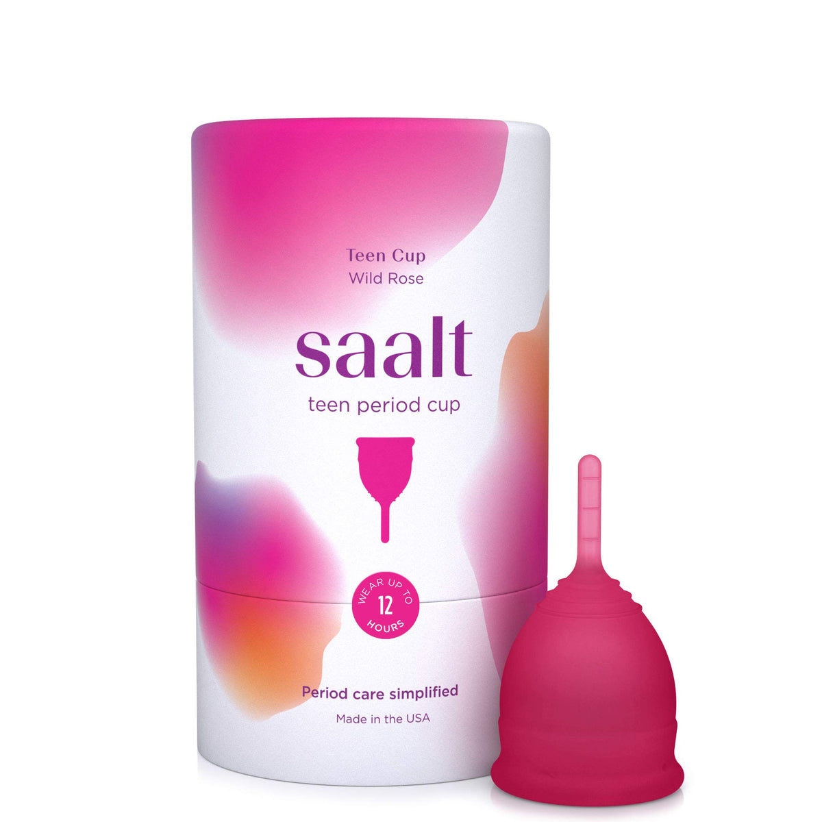 Saalt Teen Cup packaging shows eco-friendly reusable period protection