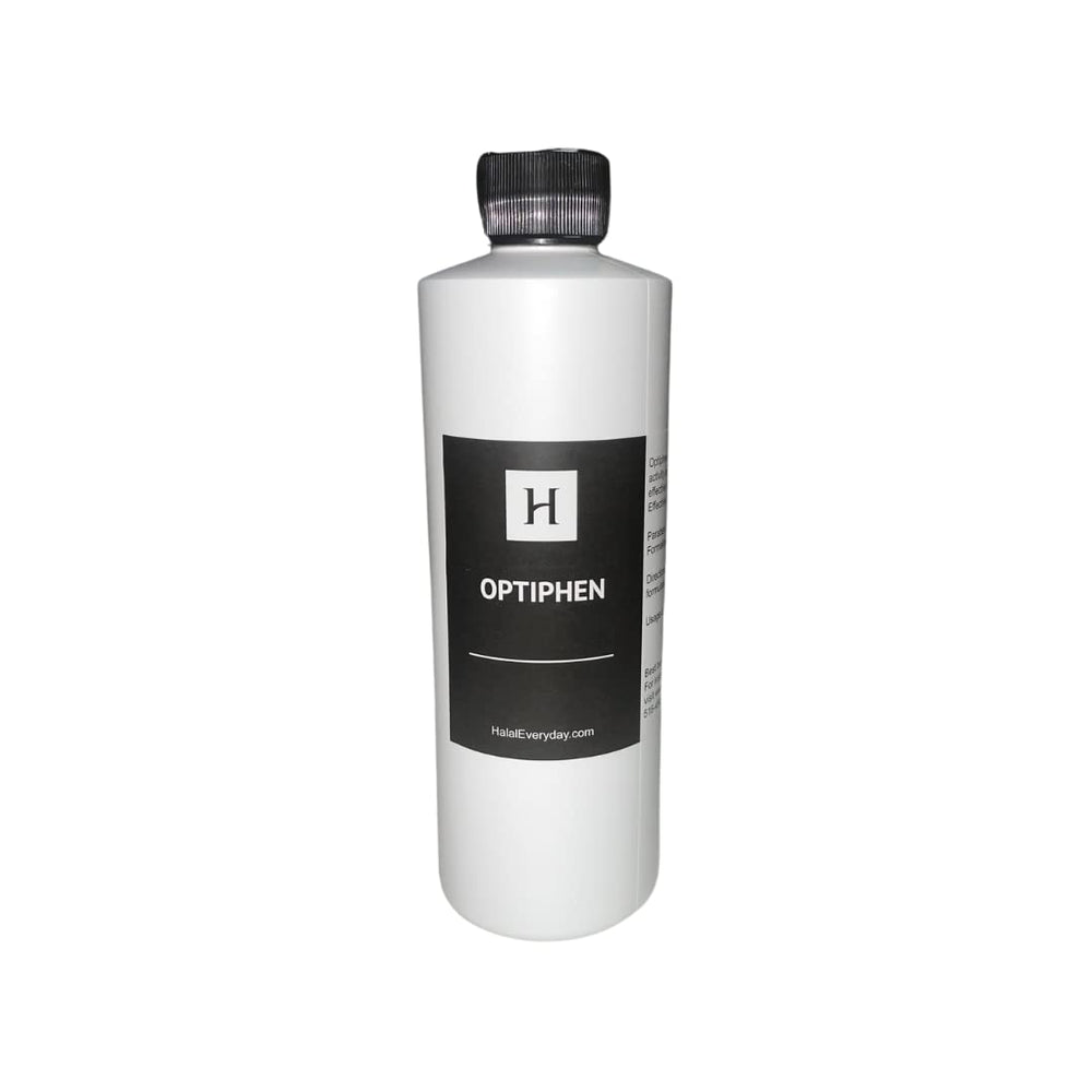 SAAQIN Optiphen preservative bottle close up showing oil soluble formula and packaging.