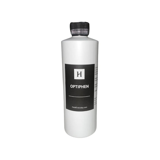 SAAQIN Optiphen preservative bottle close up showing oil soluble formula and packaging.