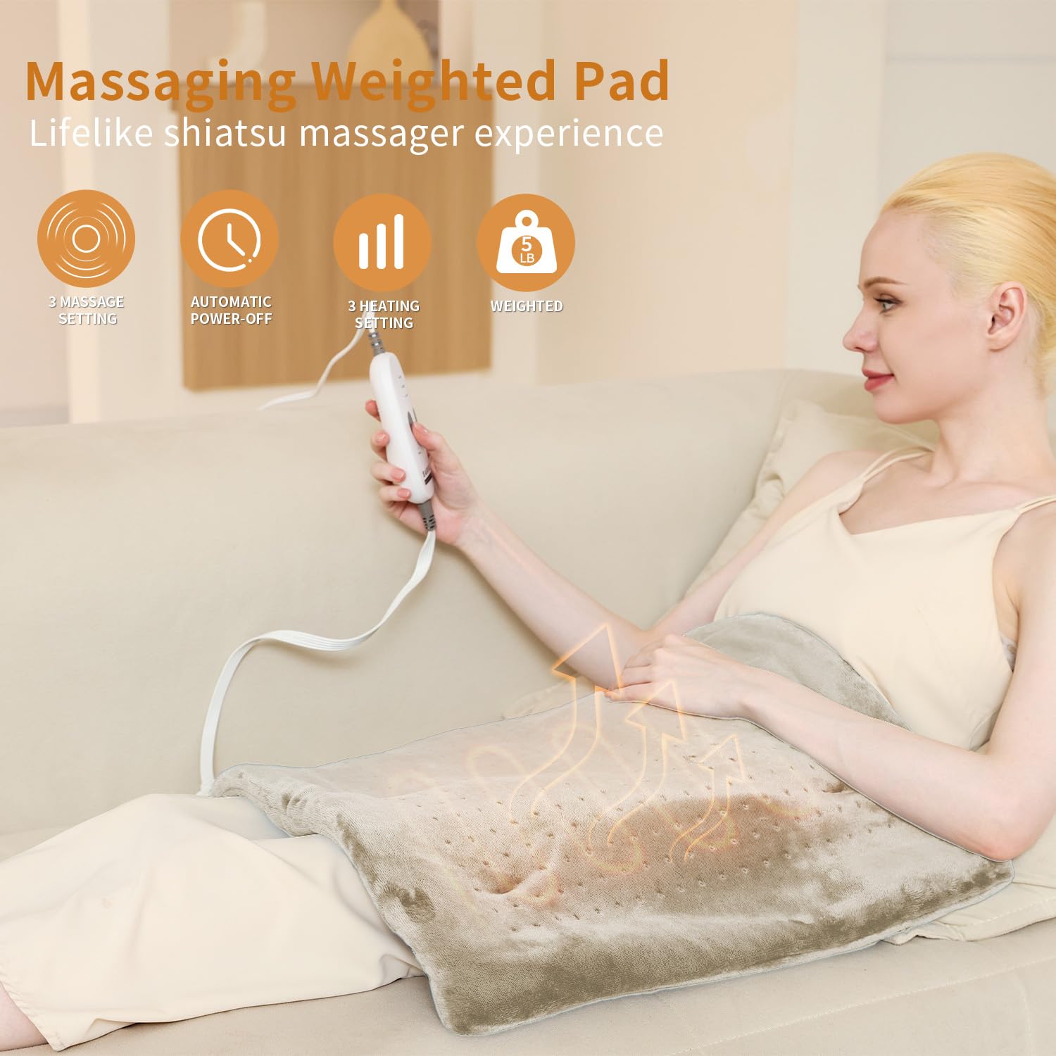 SAROO heating pad offers 6 massage modes to ease tension.