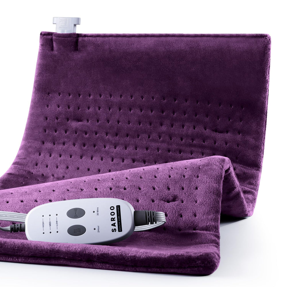 SAROO heating pad with plush velvet surface delivers soothing warmth for back and neck