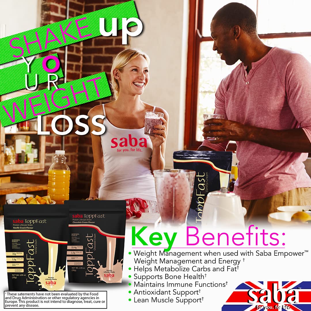 Saba ToppFast vanilla label close-up highlighting the nutrition details.
