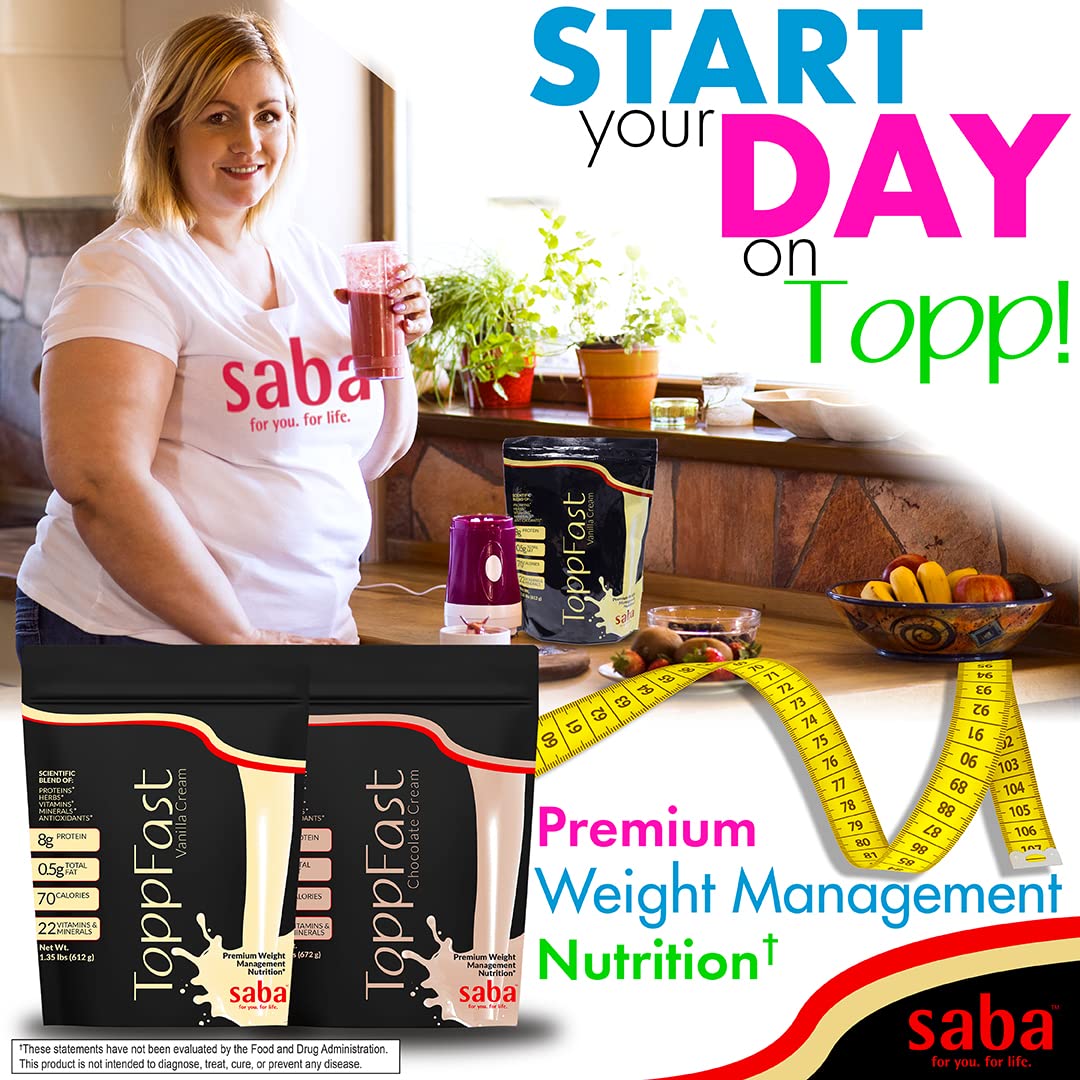 Saba ToppFast vanilla meal replacement setup for on-the-go days.