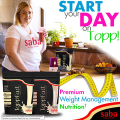 Saba ToppFast vanilla meal replacement setup for on-the-go days.