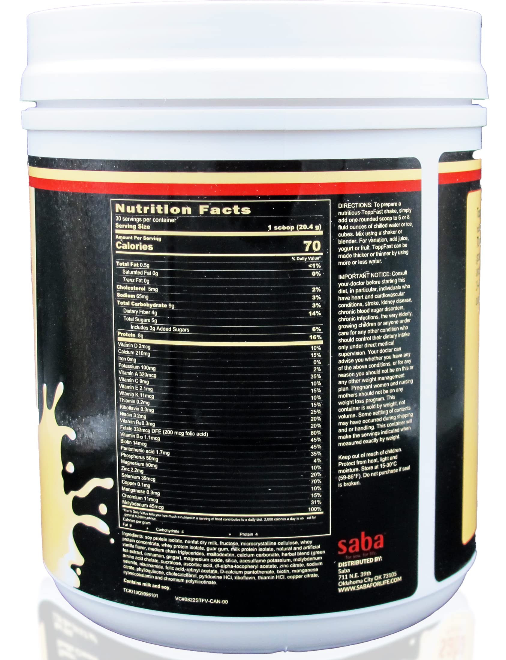 Saba ToppFast vanilla shaker ready for a quick meal replacement.