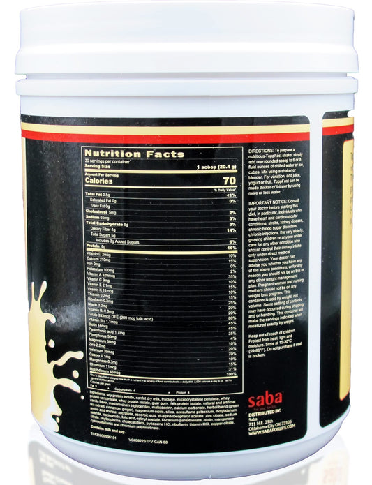 Saba ToppFast vanilla shaker ready for a quick meal replacement.