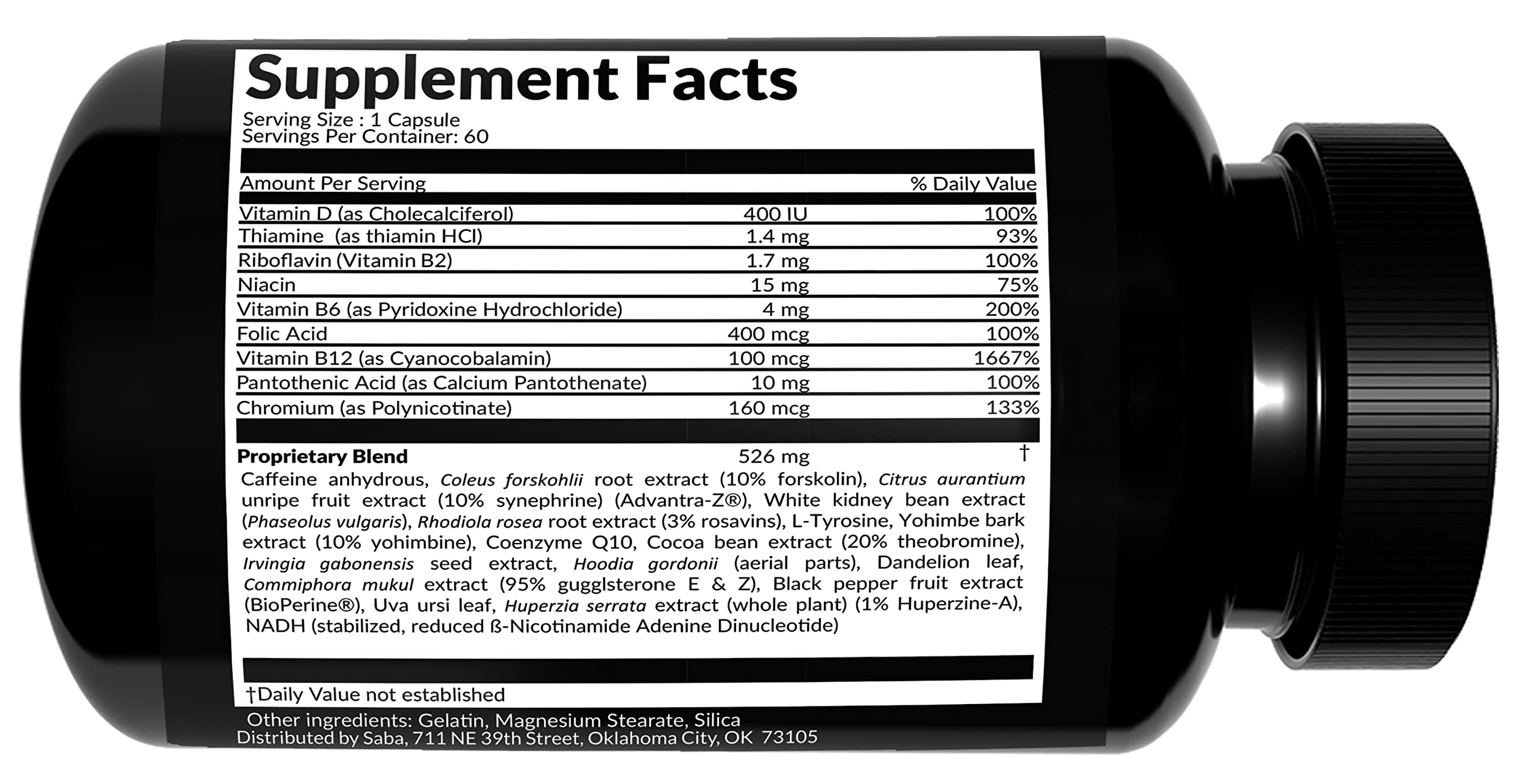 Saba TrimPro packaging conveys daytime energy boost for focus.