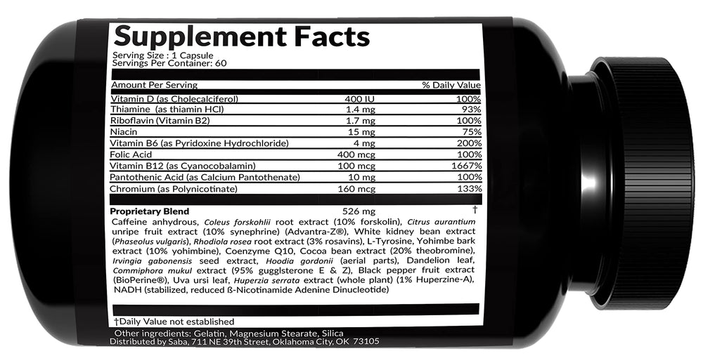 Saba TrimPro packaging conveys daytime energy boost for focus.