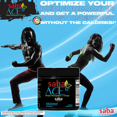 Saba ACE G2 ingredient note highlights green tea extract on label.