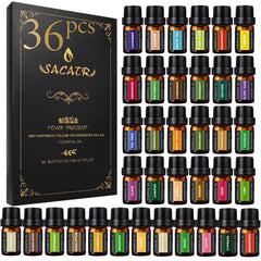 SACATR 36pcs set box showcasing diverse essential oils for diffusion and DIY blends.