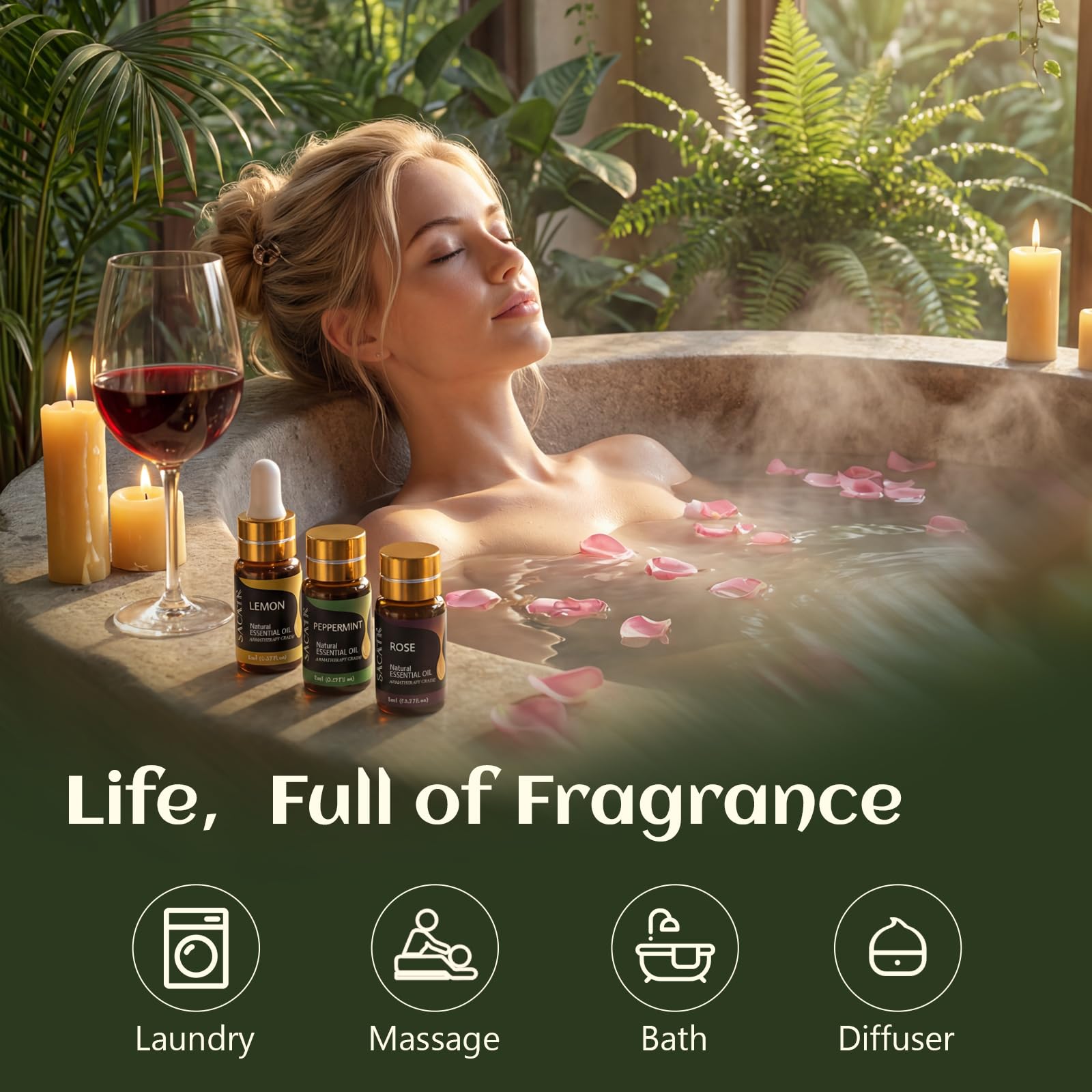 SACATR 50pcs essential oil set eucalyptus bottle for refreshing diffusions.