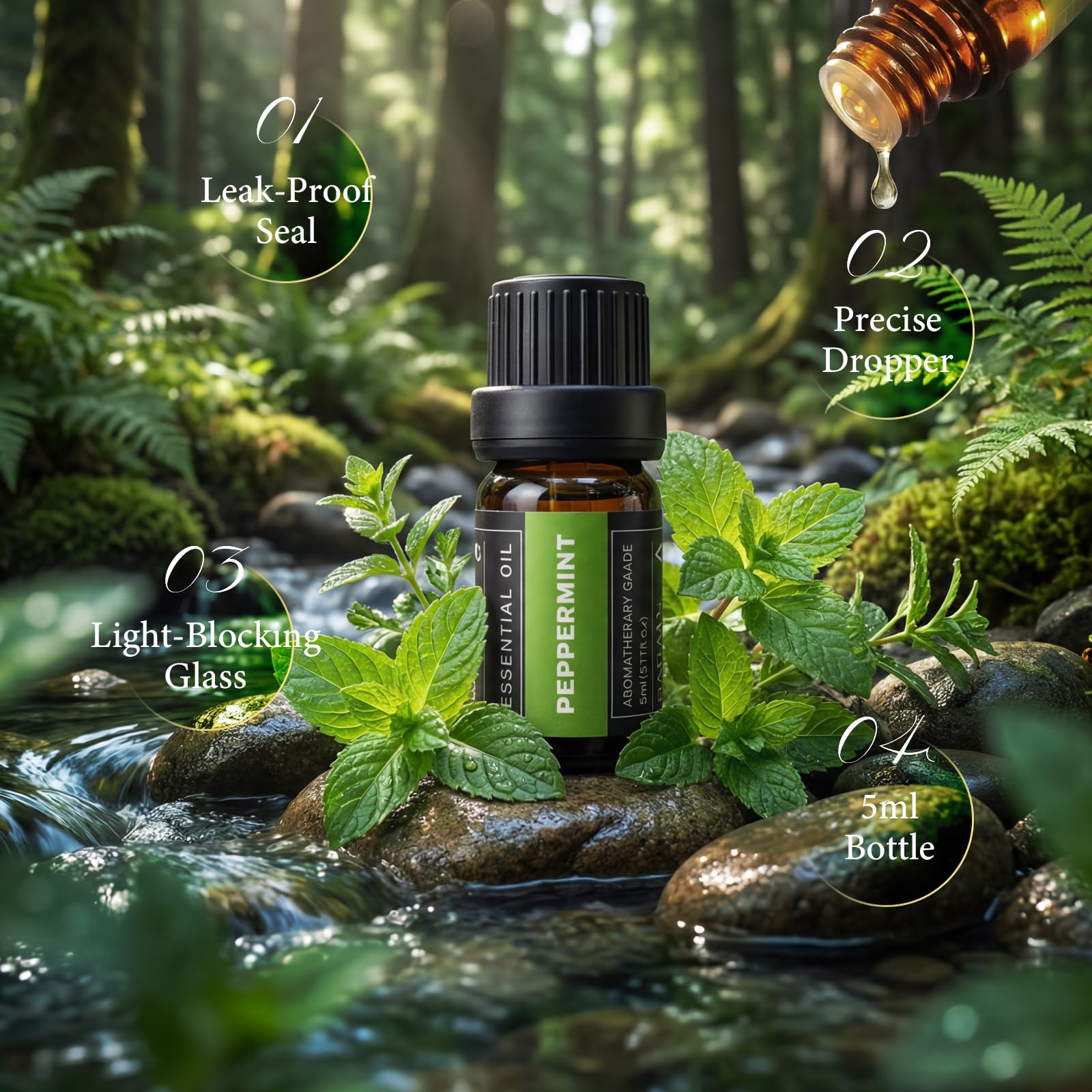 SACATR peppermint bottle for refreshing diffusers and invigorating room aroma.