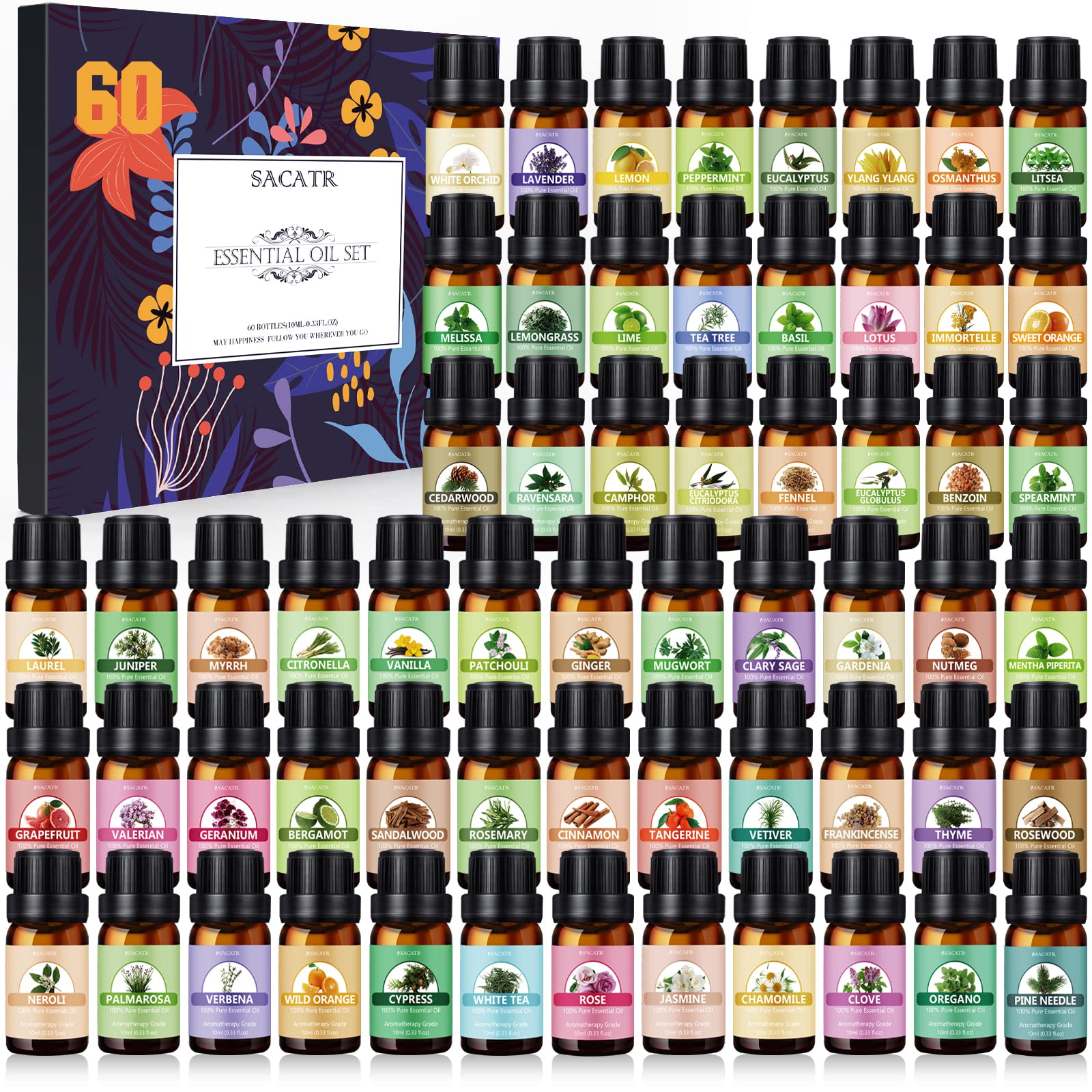 SACATR essential oil set with 60 bottles in a box for aroma diffusion