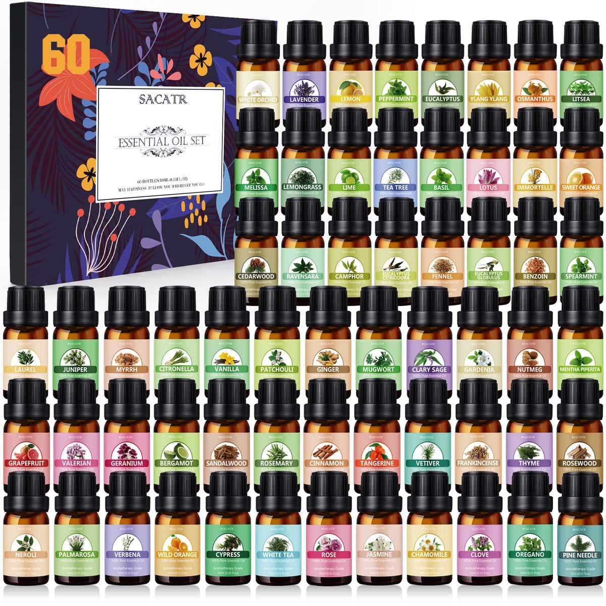 SACATR essential oil set with 60 bottles in a box for aroma diffusion