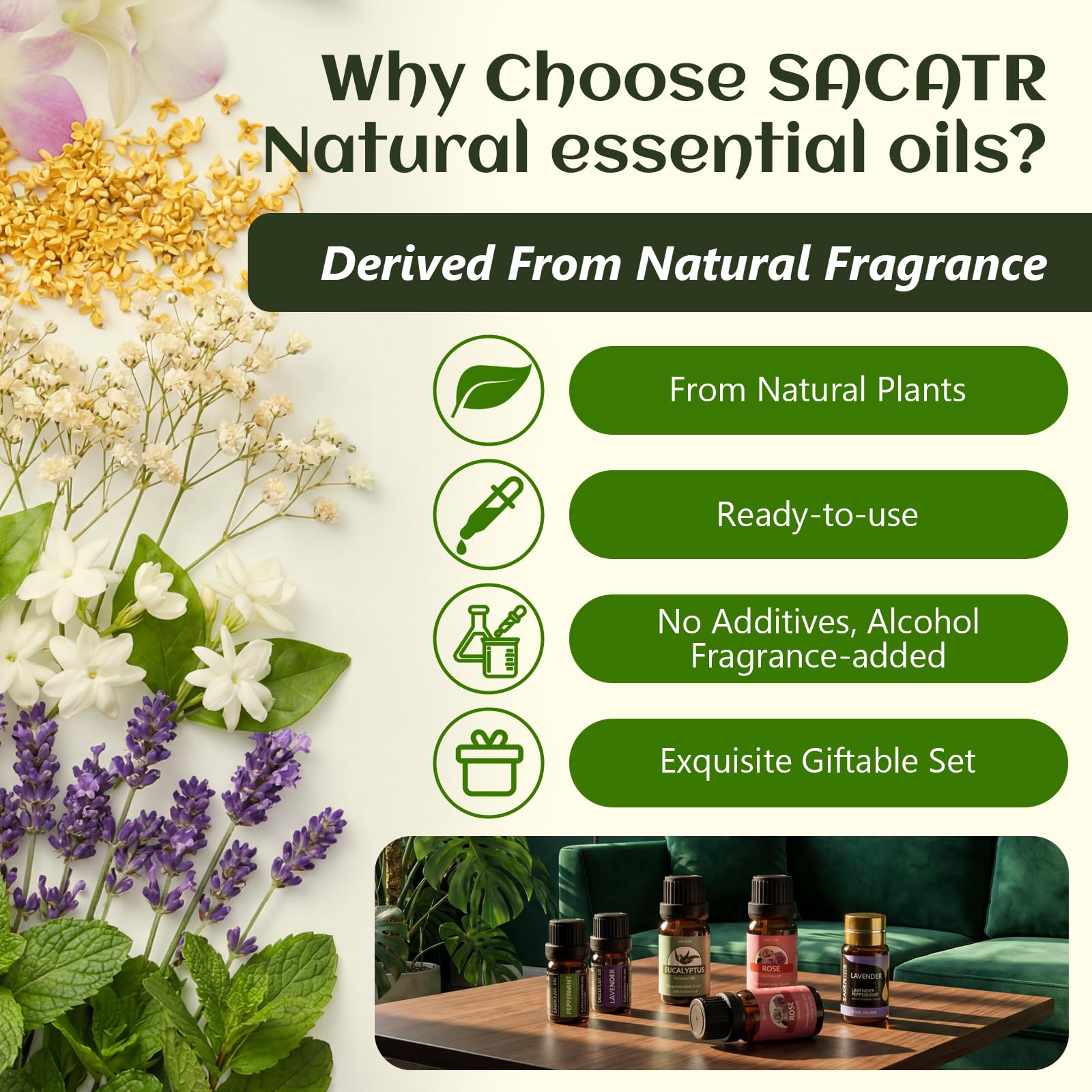 SACATR Peppermint oil bottle for refreshing scents and focused energy