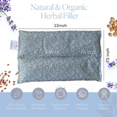 Sacksy Thyme heating pad in use on neck and shoulders for relief