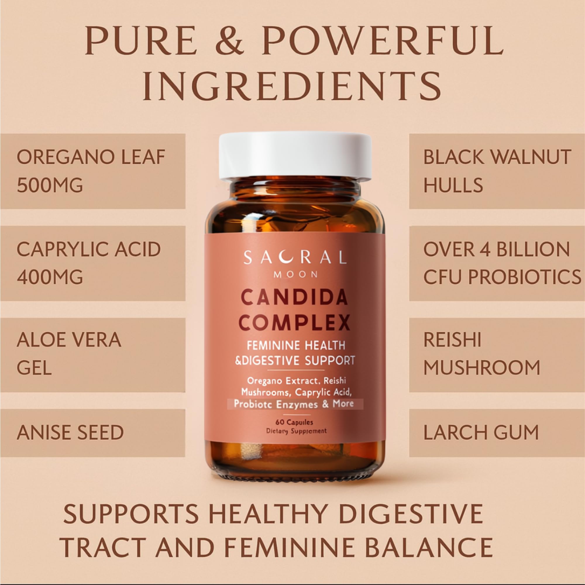 SACRALMOON probiotics bottle for gut harmony and clarity.
