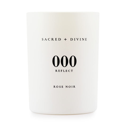 Sacred + Divine 000 Reflect candle with rose-noir focus for calming ambience