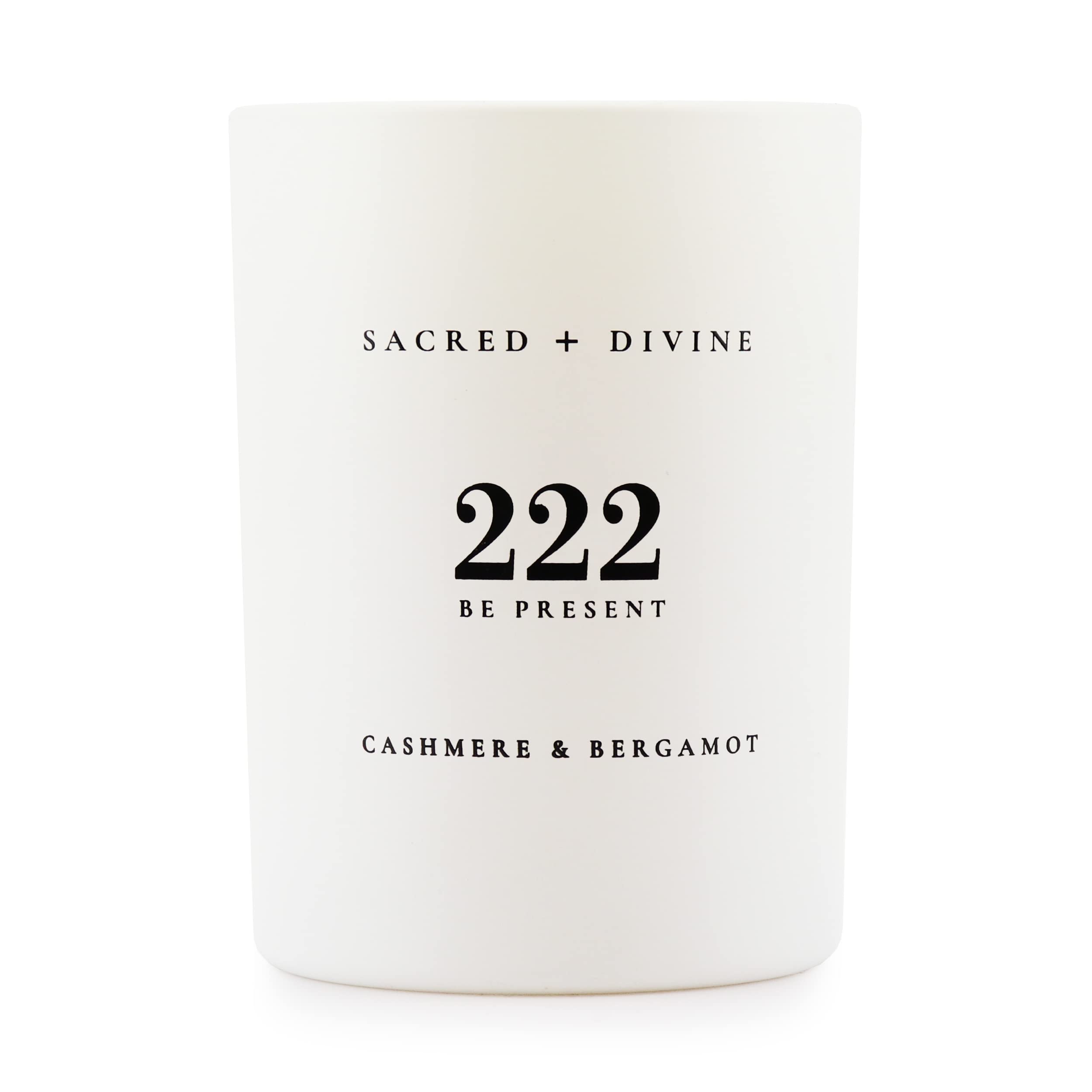 Sacred + Divine 222 Be Present candle jar promotes mindful presence.