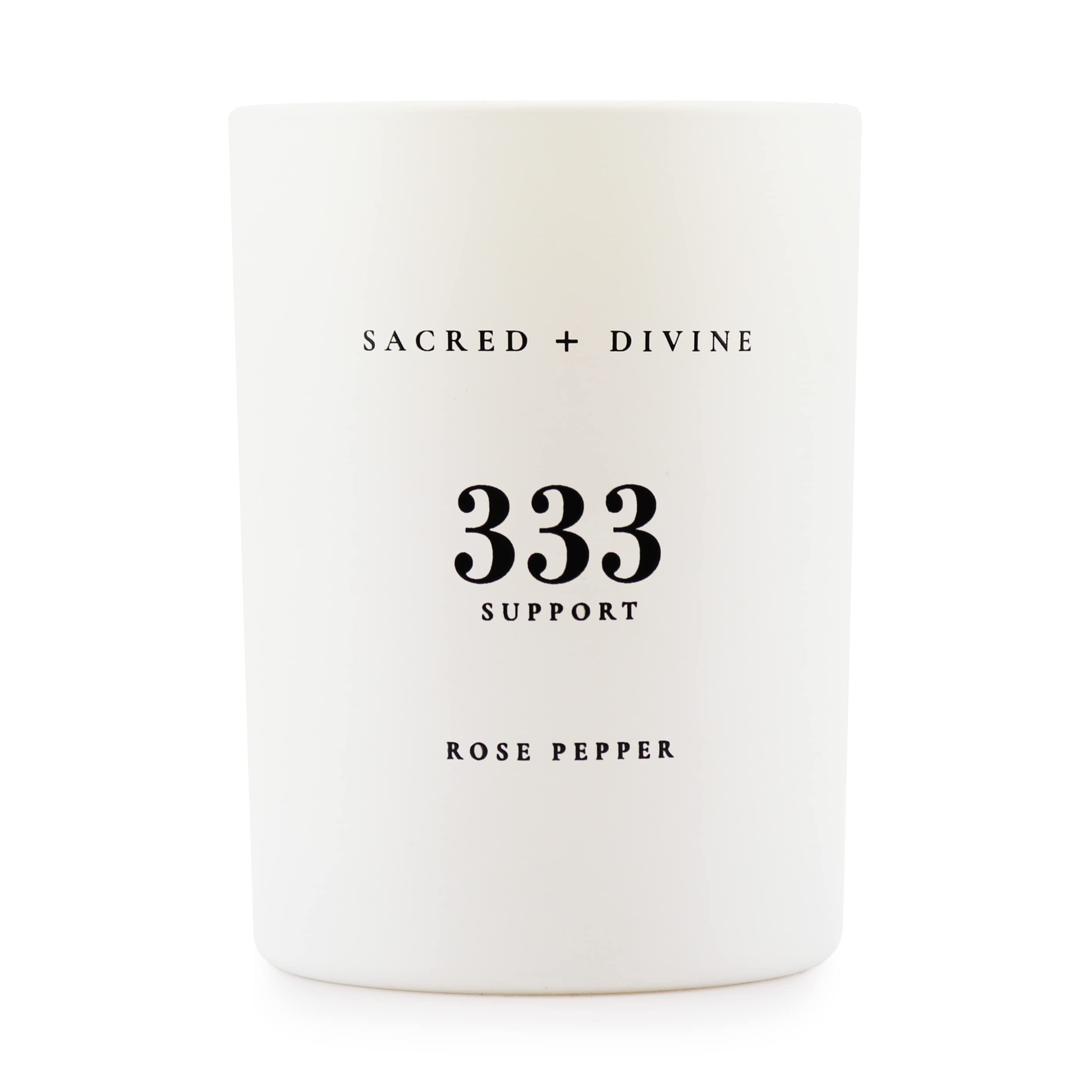 Sacred + Divine 333 candle in a rose-pepper jar for balance and intention