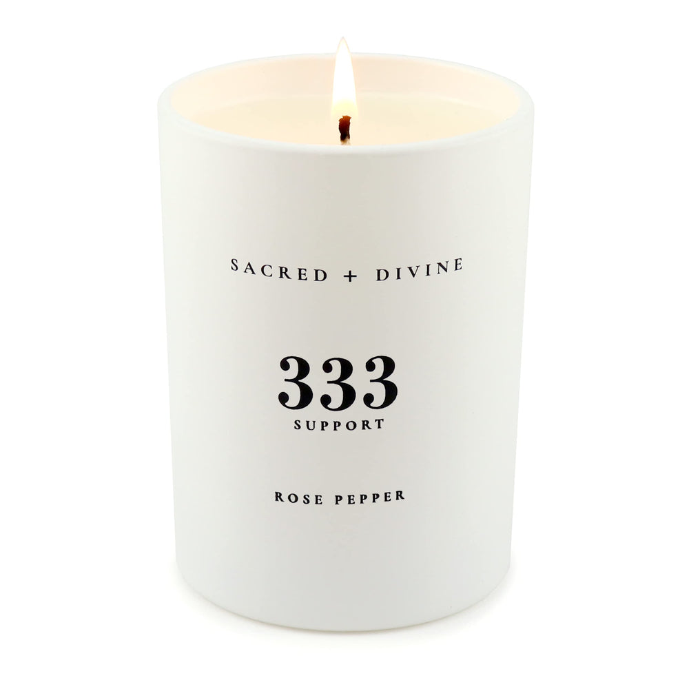 Packaging of Sacred + Divine 333 candle ready for gifting energy