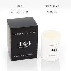 Lit Sacred + Divine 444 candle creates warm ambiance and relaxation.