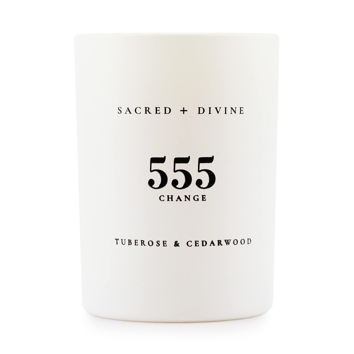 Sacred + Divine 555 Change candle jar front for mindful rituals.