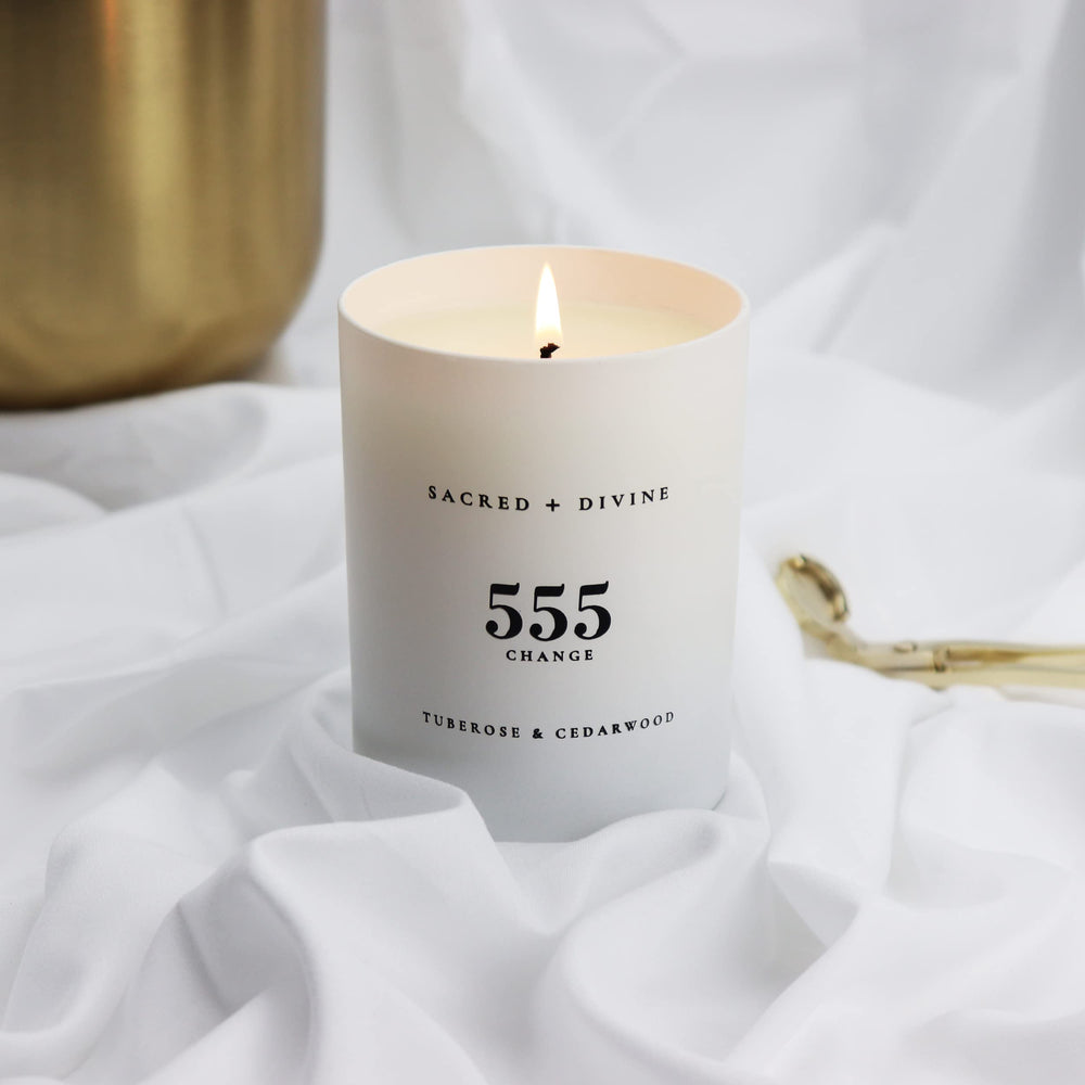 Soy coconut wax ensures a clean burn in Sacred + Divine 555 Change candle.