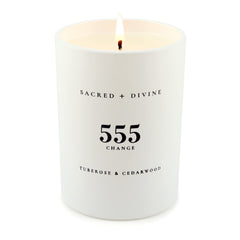 Closeup of tuberose cedarwood fragrance in Sacred + Divine 555 Change candle wax.