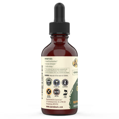 Sacred Eats Green Tea Liquid Extract bottle label highlighting organic, non-GMO, allergen-free qualities.