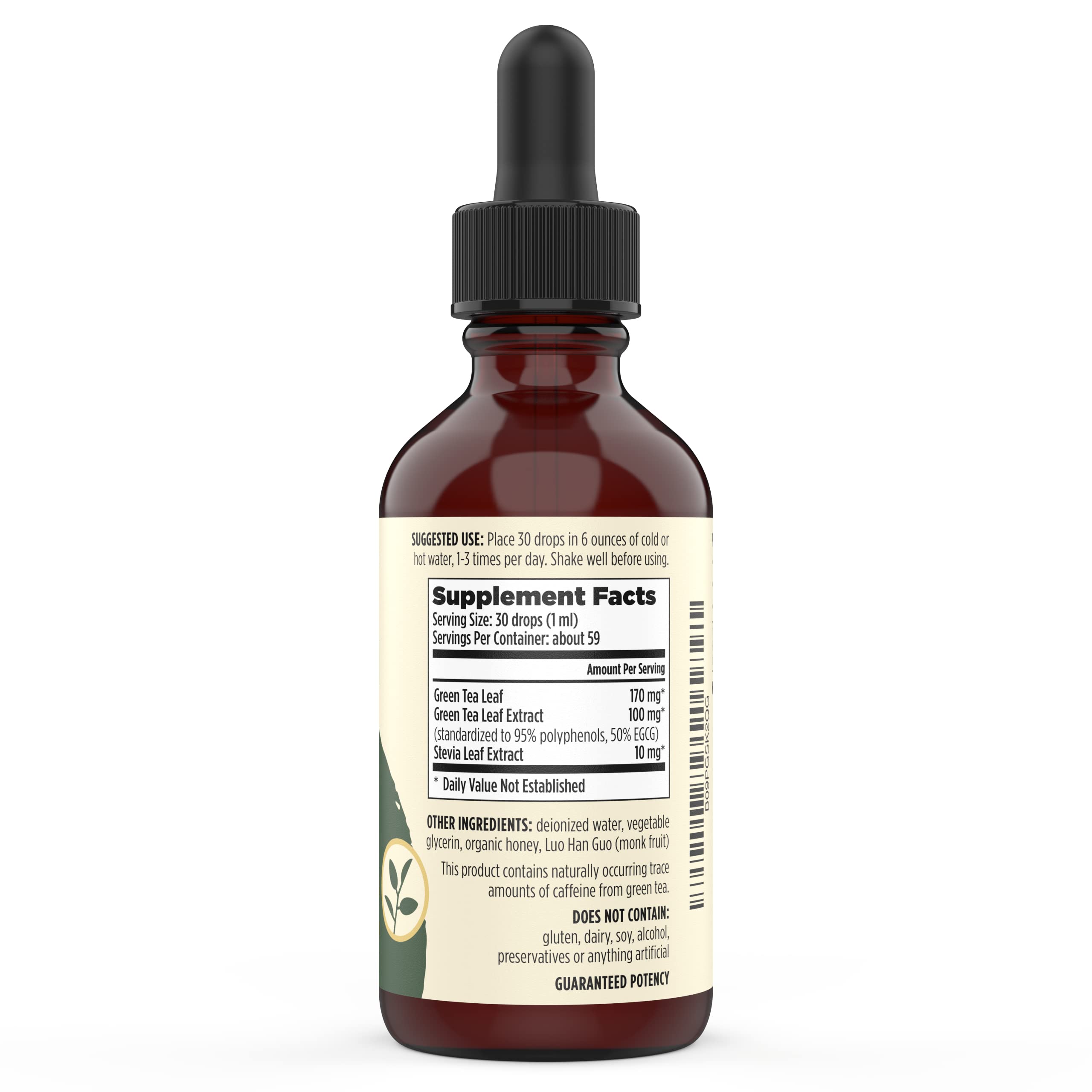 Sacred Eats Green Tea Liquid Extract dosing emphasizes easy daily antioxidant intake.