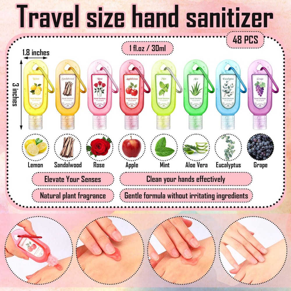 Sacubee 1oz travel-size hand sanitizers on keychains for on-the-go cleaning.