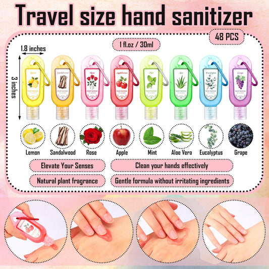 Sacubee 1oz travel-size hand sanitizers on keychains for on-the-go cleaning.