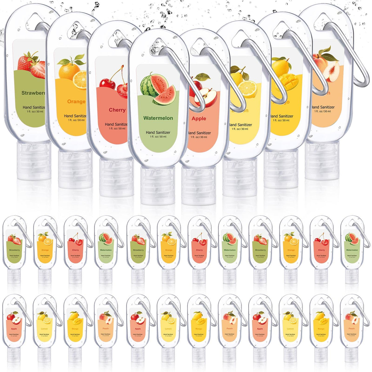 Sacubee 24-pack scented hand sanitizers with keychains for bulk gifting.